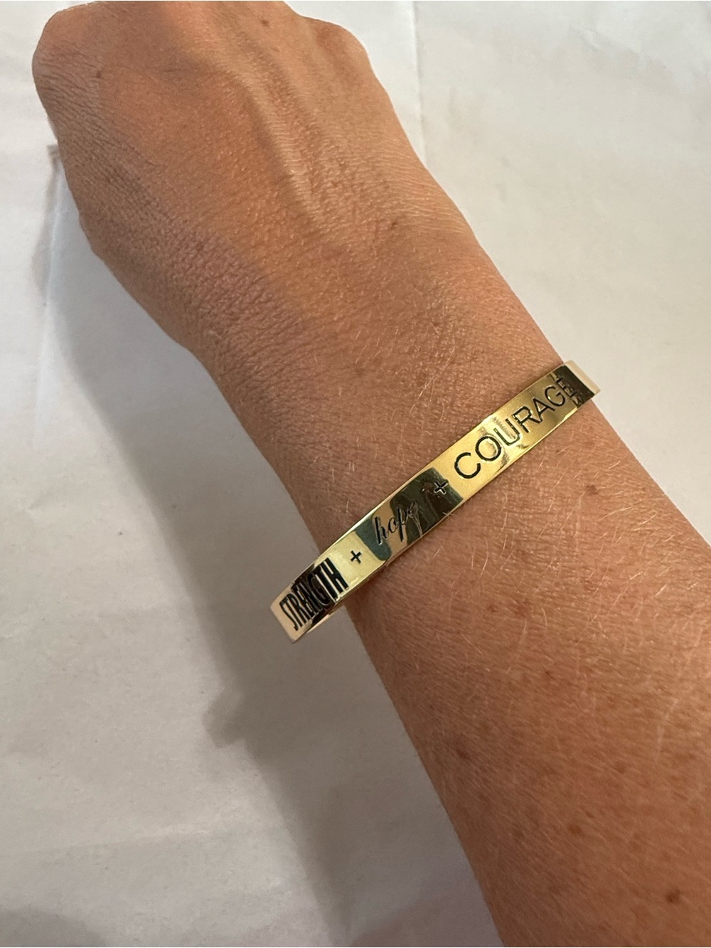 Chelsea Taylor Strength Hope Courage Adjustable Bracelet Gold Tone Inspirational